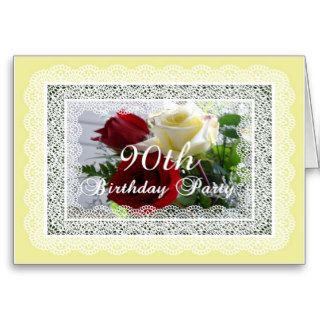 90th Birthday Party Invitation Red and Yellow Rose Card