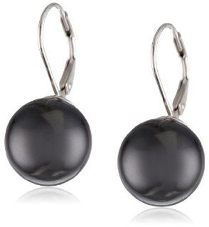 Sterling Silver Black Shell Pearl Lever Back Earrings: Jewelry