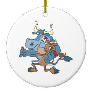 funny cow bull tango cartoon christmas tree ornaments