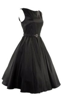 Skelapparel Plus Size 60's Vintage Design Black Satin Flare Swing Dress