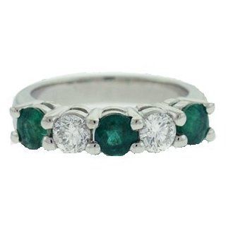 14k Solid Gold 5 Stone Diamond Emerald Ring (0.75 cts.tw): Right Hand Rings: Jewelry