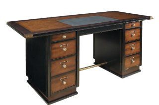 Captain's Desk in Black   Nautical Desk   Features Cherry Wood in French and Black Finish with Brass Accents   Inset Faux Leather Writing Top   Authentic Models MF014   Office Products