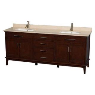 Wyndham Collection Hatton 80 in. Double Vanity in Dark Chestnut with Marble Vanity Top in Ivory and Square Sinks WCV161680DCDIVUNSMXX