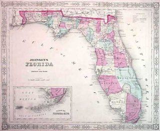 Johnson 1863 Antique Map of Florida   $349 : Wall Maps : Office Products
