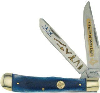 Frost Cutlery & Knives 14312MAS3 Masonic Trapper Pocket Knife with Blue Smooth Bone Handles: Sports & Outdoors