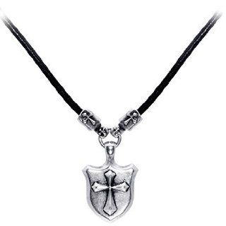 Oxidized Sterling Silver Stigma Cross Shield Necklace: Jewelry