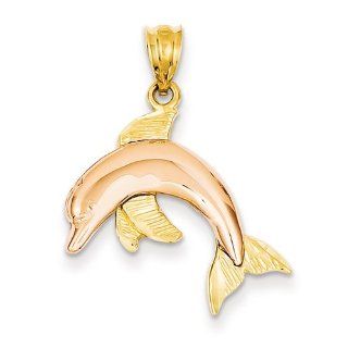 Dolphin Pendant in Rose & Yellow Gold   14kt   Fine   Two Tone   Unisex Adult: Jewelry