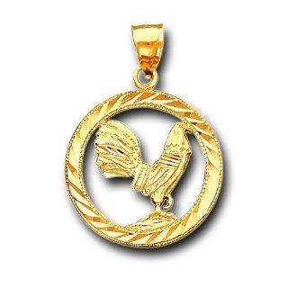 14K Yellow Gold Diamond Cut Rooster Gallo D.C Charm Pendant: Jewelry