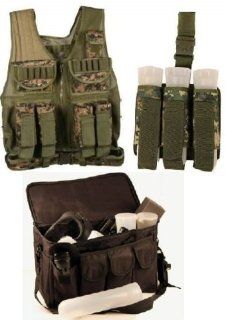 Ultimate Arms Gear Tactical Scenario Paintball Set Includes: Marpat Woodland Digital Camo Camouflage Paintball Airsoft Battle Gear Tank   Armor Pod Vest + Triple Universal Paintball 3 Pods Drop Leg Carrier Pouch Utility Rig Harness System + New Generation 