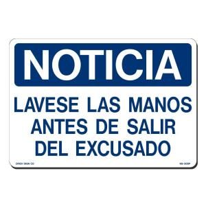 Lynch Sign 14 in. x 10 in. Blue on White Plastic Noticia Lavese Las Manos Antes De Salir Del Excusado Sign NS 30SP