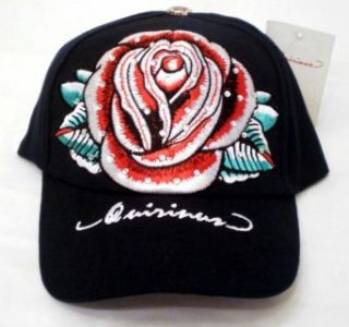 Tattoo Art Baseball Hat; Navy Blue Cap w/ Red Rose Flower: Clothing