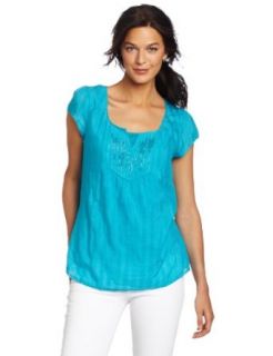 Calvin Klein Jeans Women's Pleated Top, Capri Breeze, Small at  Womens Clothing store