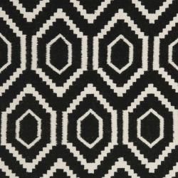 Moroccan Dhurrie Black/Ivory Geometric Pattern Wool Rug (8' x 10') Safavieh 7x9   10x14 Rugs