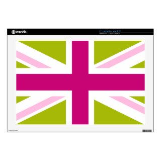 Green and Pink British Flag Laptop Skins