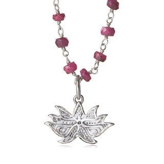Sterling Silver Lotus and Ruby Link Necklace: Jewelry