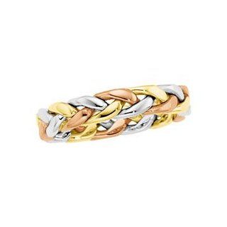 Size 5 14K Yellow/White/Rose Gold Tri Color Hand Woven Band: Jewelry
