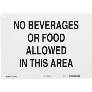 Brady 22844 14" Width x 10" Height B 401 Plastic, Black on White Maintenance Sign, Legend "No Beverages Or Food Allowed In This Area" Industrial Warning Signs
