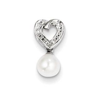 Sterling Silver Freshwater Cultured Pearl Diamond Pendant Cyber Monday Special: Jewelry
