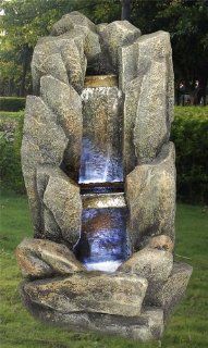 Double Waterfall Rock Indoor / Outdoor Water Fountain with Two Sets of L.e.d Lights : Free Standing Garden Fountains : Patio, Lawn & Garden