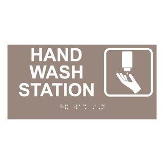 ADA Hand Wash Station Braille Sign RSME 369 SYM WHTonTaupe Wash Hands : Business And Store Signs : Office Products