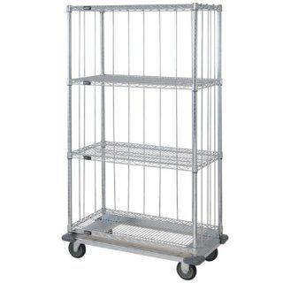 Quantum Storage Systems MD2448C47RE 4 Tier Wire Shelving Mobile Cart with 3 Sided Enclosure Using Rod and Tab, Dolly Base, Chrome Finish, 81" Height x 48" Width x 24" Depth: Industrial & Scientific