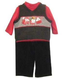 BT Kids Train Sweater Vest With Red Turtleneck And Navy Corduroy Pants Grey, 3 6 Months: Infant And Toddler Pants Clothing Sets: Clothing