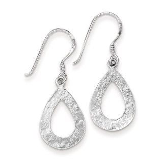 Sterling Silver Polished & Textured Dangle Teardrop Earrings: Jewelry