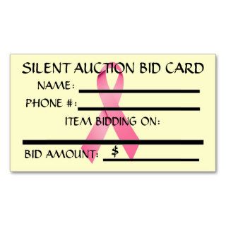 Breast Cancer Silent Auction Bid Card Business Card Templates