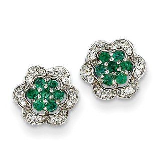 14k White Gold Diamond & Emerald Post Earrings Carat Wt  0.14ct. Gem Wt  0.23ct: Jewelry