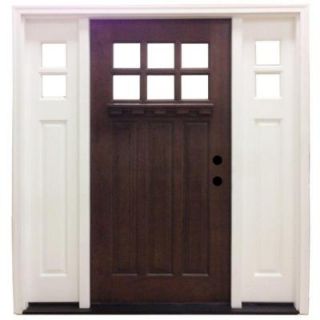 Steves & Sons Craftsman 6 Lite Stained Mahogany Wood Left Hand Entry Door with 14 in. Sidelites and 4 in. Wall M3306 2614 HW 4LH