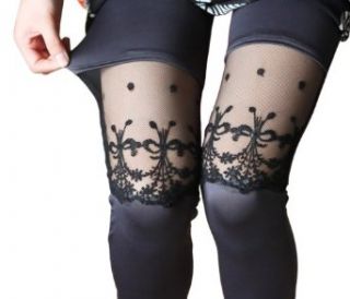BlackTemptation Womens DNED9099 Black Lace Style Ninth Leggings Stockings: Clothing
