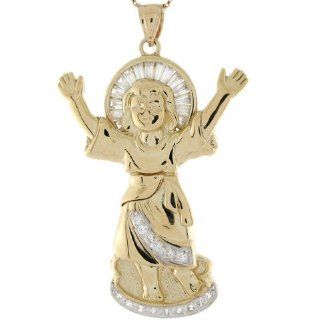 10k Two Tone Real Gold White CZ 5.3cm Divino Nino Baby Jesus Christ Pendant: Jewelry