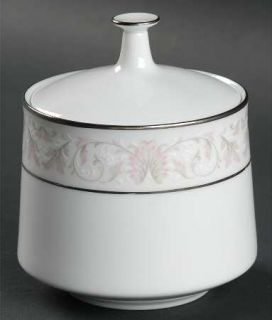 Noritake Harwyn Sugar Bowl & Lid, Fine China Dinnerware   Pink, Gray, White Leav
