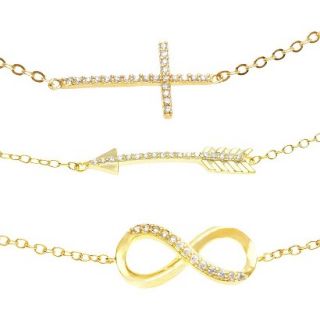 Round Cut Cubic Zirconia Cross/Arrow/Infinity Gold Plated Bracelet Set (7.25)