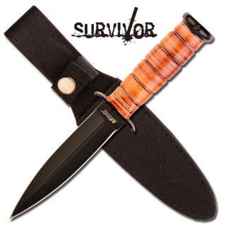 MT 526BN. M Tech Leather Constructed Handle Boot Knife 9" Overall M Tech Boot Knife. 5" Black 440 Stainless Steel Double Edge Blade Boot Knife. 4" Leather Constructed Handle. Includes Heavy Duty Nylon Case with Boot Clip. KNIFE fixed blade k