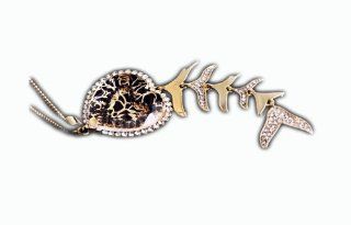 Sale!Gold tone Fish bone shaped zirconia long pendant alloy& rope double strand long necklace  NAG008: Jewelry