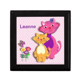 Cute Whimsical Pussy Cats Personalized Name Gift Box