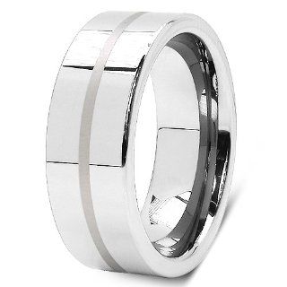 8MM Men's Tungsten Carbide Flat Comfort Fit Wedding Ring Band: Jewelry