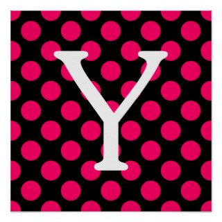 Letter Y on Black Pink Polka Dots Posters