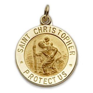 14K Gold Round St.Christopher Medal Pendant 14K Gold Jewelry 14K Gold St. Christopher Patron Saint Medal Pendant Catholic Gift Boxed: Pendant Necklaces: Jewelry