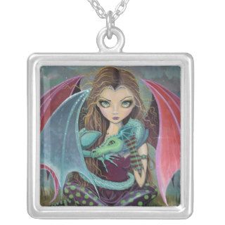 Between Flights Gothic Fantasy Fairy Dragon Art Personalized Necklace