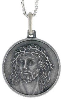 Sterling Silver Jesus with Crown of Thorns Pendant 925 Antique Catholic Medal (Pendant ONLY): Jewelry