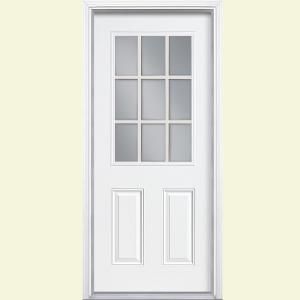 Masonite 9 Lite Primed Steel Entry Door with Brickmold 46118