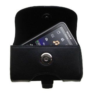 Gomadic Brand Horizontal Black Leather Carrying Case for the Sony Walkman NWZ E436F with Integrated Belt Loop and Optional Belt Clip : MP3 Players & Accessories