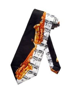Steven Harris Mens Alto Saxophone Necktie   Black   One Size Neck Tie: Novelty Neckties: Clothing