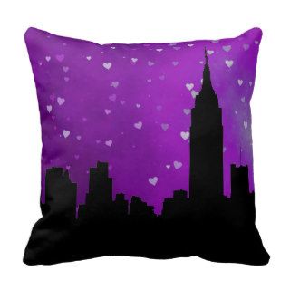NYC Skyline Silhouette, ESB #1 Purple Heart Throw Pillows