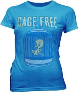 Junk Food Looney Tunes Tweety Bird Cage Free Blue Juniors T shirt: Clothing