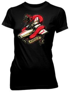 Battlestar Galactica Viper Tattoo Juniors Black T Shirt: Clothing