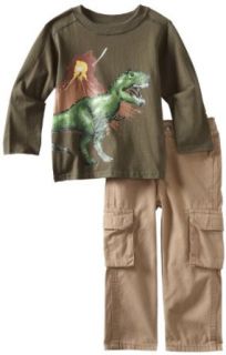 Nannette Boys 2 7 Dino Sleeve Pant Set, Green, 3T: Clothing