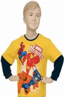 Marvel Heroes Boys Yellow Navy Blue Long Sleeved T Shirt (Size 7) Fashion T Shirts Clothing
